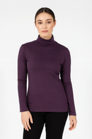 Ladies SKIVVY Womens Long Sleeve Plain Top Warm Turtleneck Cotton High Neck - Plum - X-Small