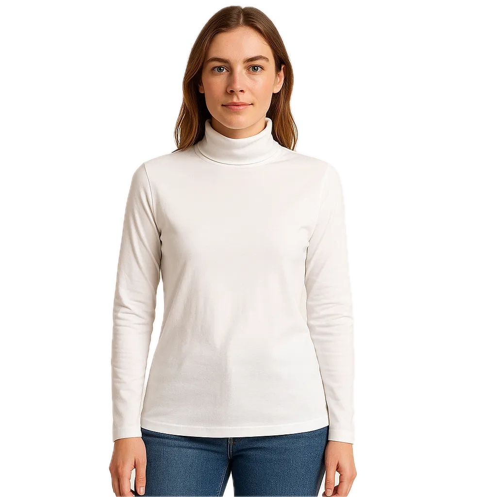 Ladies SKIVVY Womens Long Sleeve Plain Top Warm Turtleneck Cotton High Neck in White