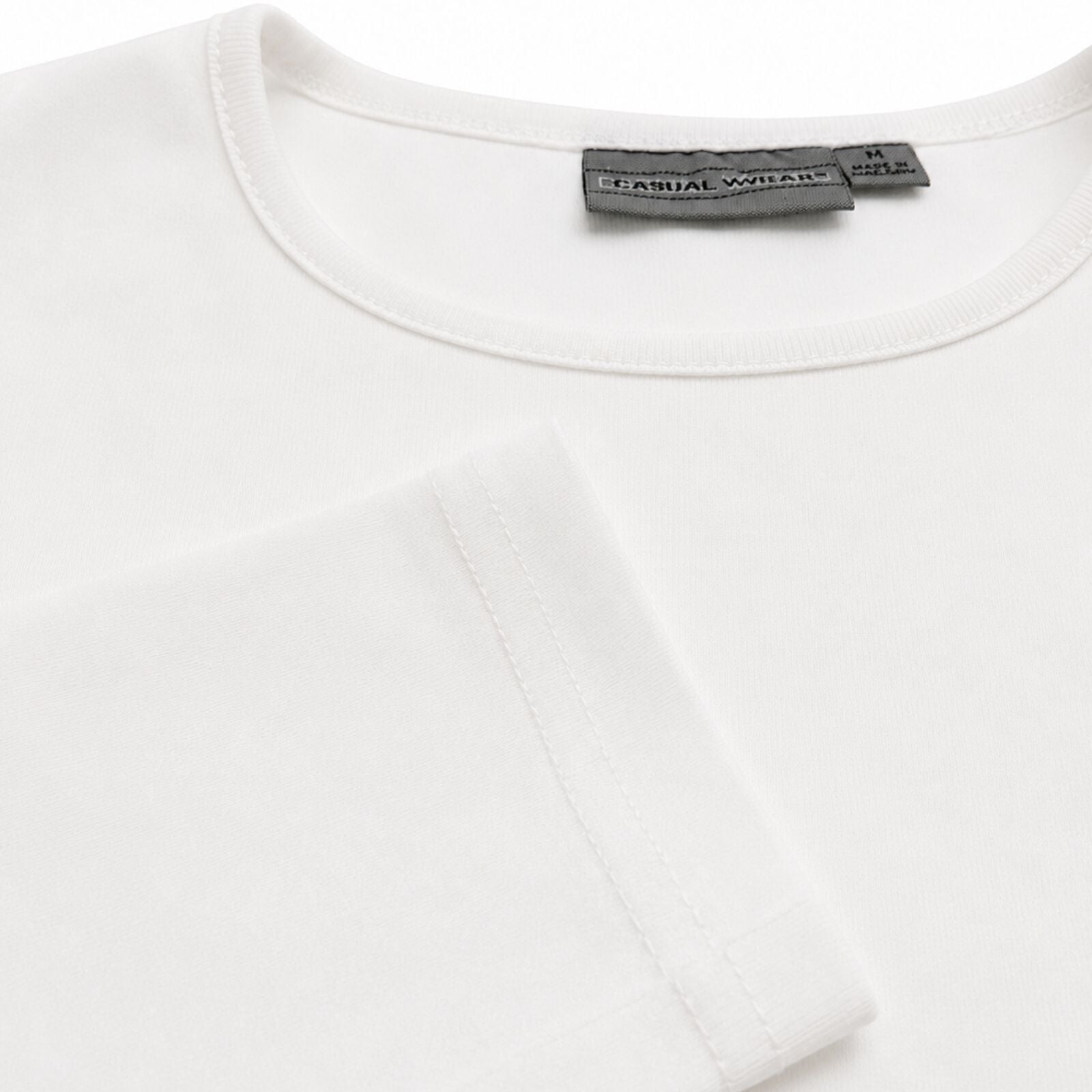 Mens 100% Cotton Long Sleeve T Shirt Plain Basic Slim Fit Tee Casual Top - White