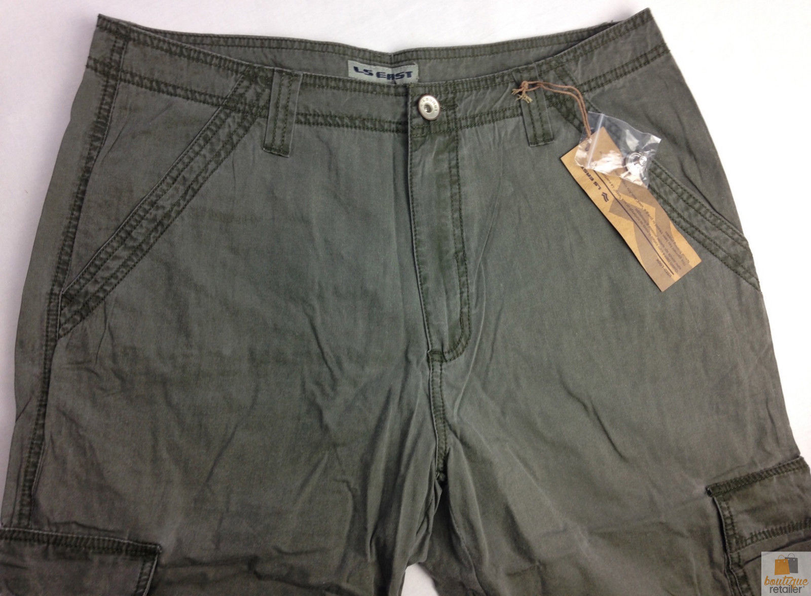 Mens 3/4 CARGO SHORTS Long Pants 100% COTTON Army Military Combat Summer - Olive (Washed Look) - Small (30"")