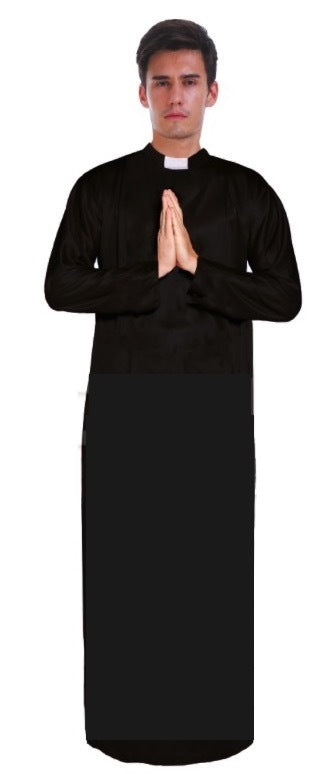 Men's PRIEST Father Costume Religious Halloween Robe Church Collar Vicar Preacher