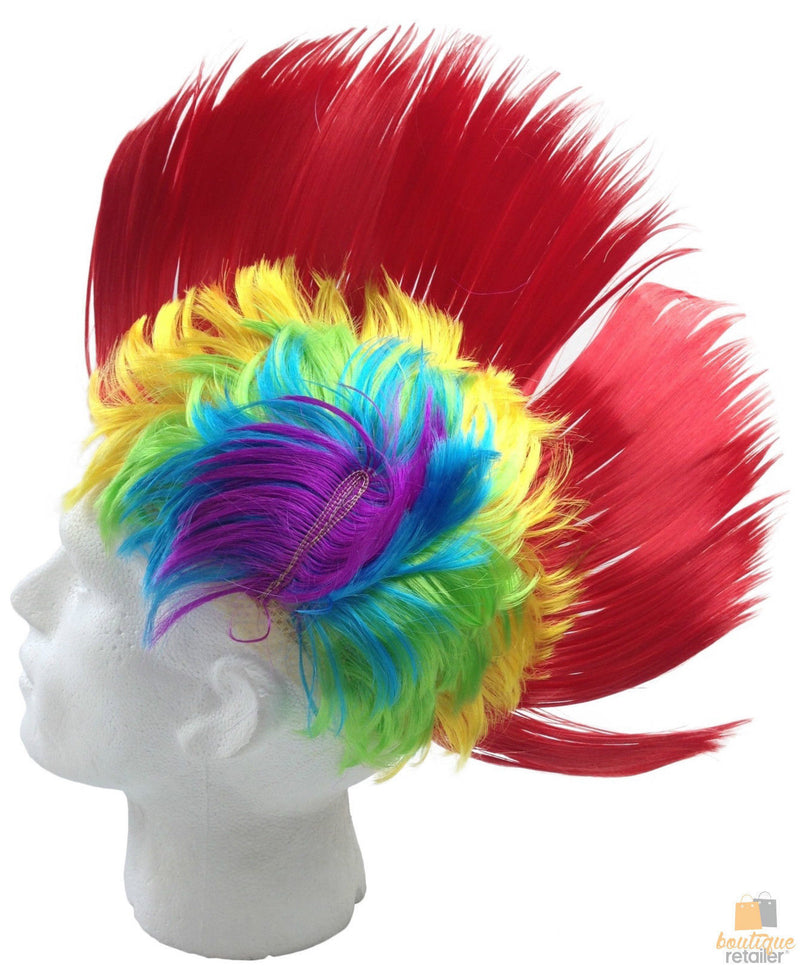 Rainbow MOHAWK WIG 70s 80s Rock Punk Hair Costume Mohican Rooster Wig Fancy