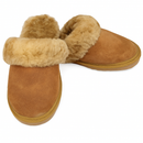 Sheepskin Wool Womens Slippers Scuffs Slip On Winter Ugg Slippers in Chestnut