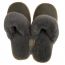 Sheepskin Wool Womens Slippers Scuffs Slip On Winter Ugg Slippers in Grey
