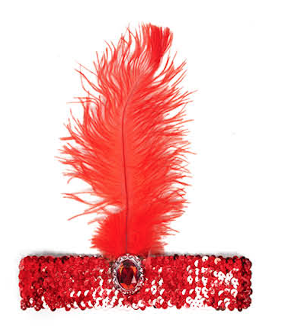 WIDE FLAPPER HEADBAND Feather Sequin Costume Gatsby Charleston Headpiece 1920s - Red