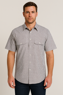 Bisley Mens Short Sleeve Check Shirt Checkered Cotton Blend Casual Business Work - Burgundy