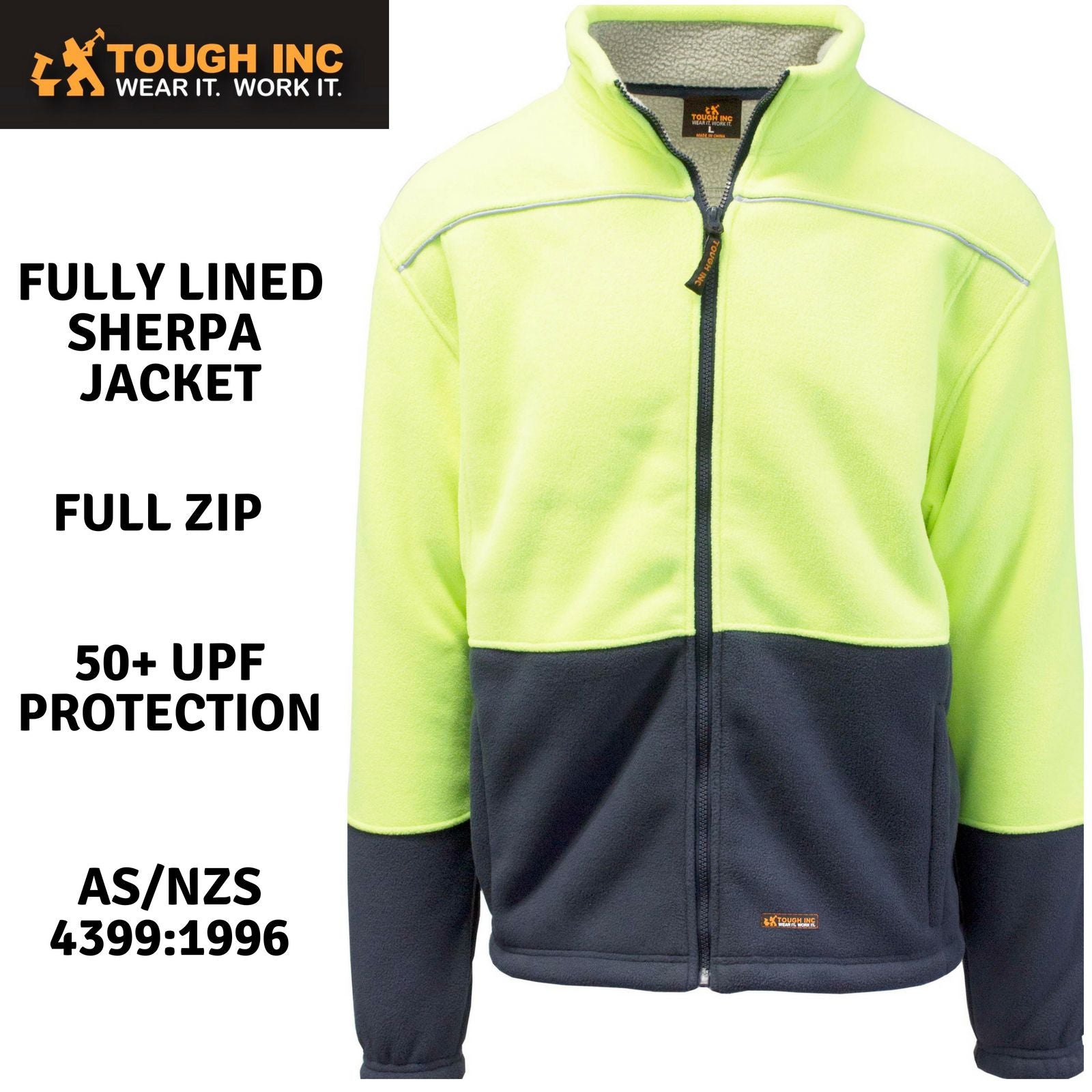 HI VIS Polar Fleece Sherpa Jacket Full Zip Thick Lined Winter Safety Jumper - Yellow