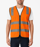 Hi Vis Safety Vest Reflective Tape Zip Up Workwear Pocket High Visibility in Orange