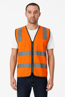 Hi Vis Safety Vest Reflective Tape Zip Up Workwear Pocket High Visibility in Orange
