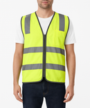 Hi Vis Safety Vest Reflective Tape Zip Up Workwear Pocket High Visibility in Yellow