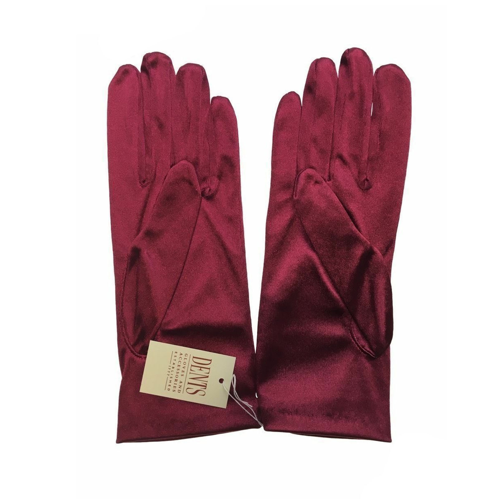 DENTS Wrist Length Satin Evening Gloves Wedding Stretch Formal Bridal in Wine Red