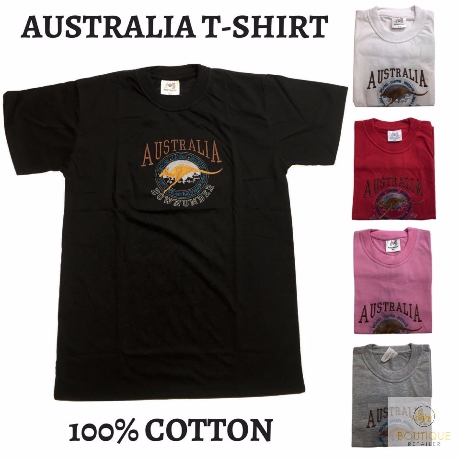 Adult Australia Kangaroo T Shirt Australia Day Souvenir Tee Top 100% Cotton - Grey - XS