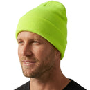 Unisex Fluro Beanie Hi Vis Knit Winter Hat Ski Cap One Size - Fluro Yellow
