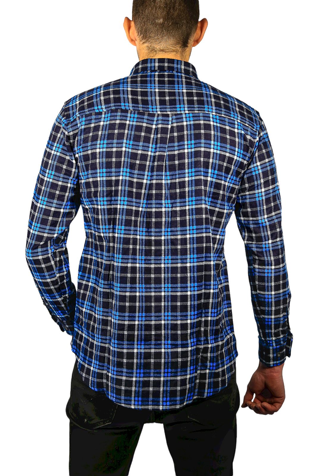 Mens Flannelette Long Sleeve Shirt 100% Cotton Check Authentic Flannel - Full Placket - Turquoise/Black