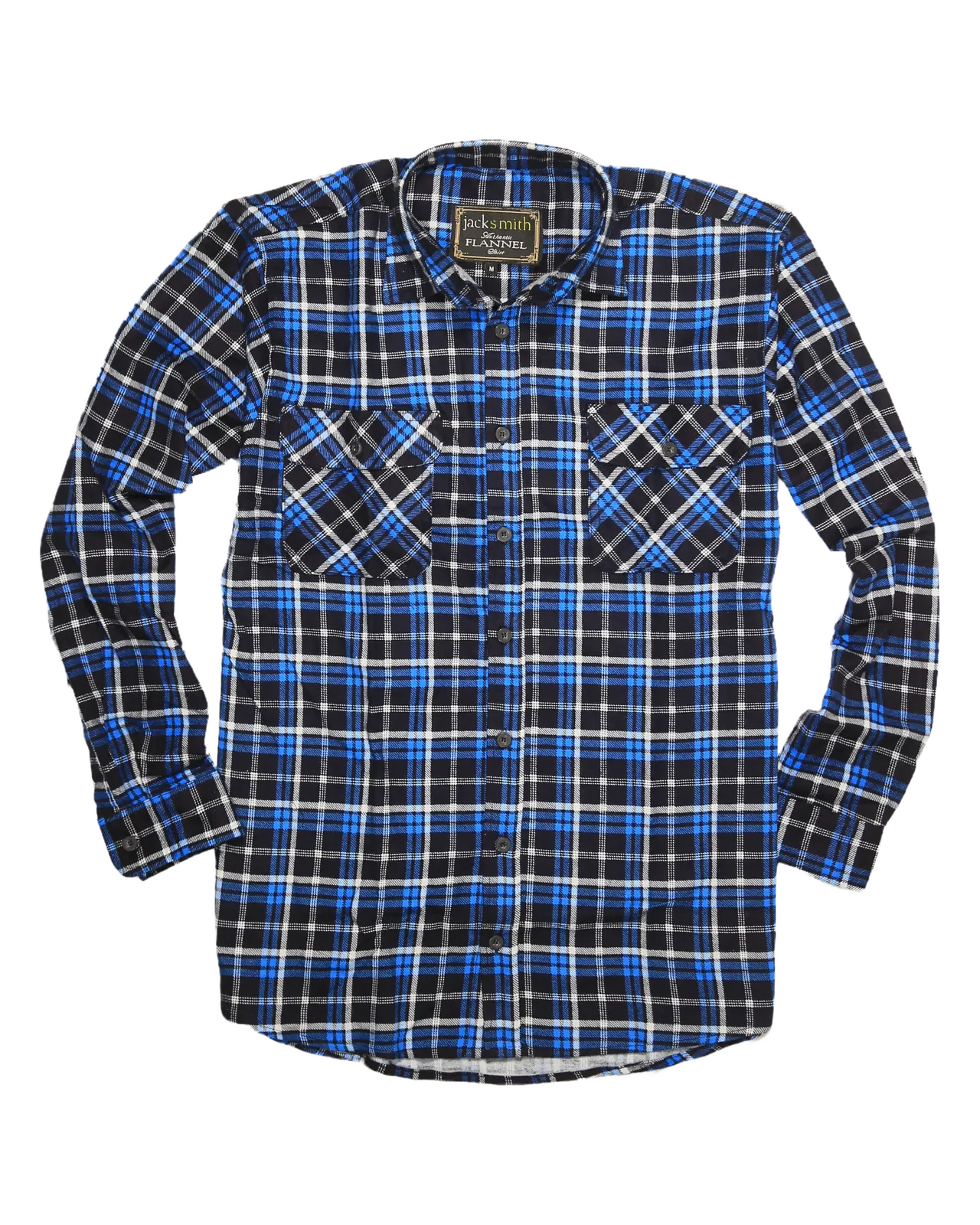 Mens Flannelette Long Sleeve Shirt 100% Cotton Check Authentic Flannel - Full Placket - Turquoise/Black