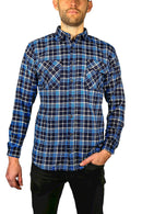 Mens Flannelette Long Sleeve Shirt 100% Cotton Check Authentic Flannel - Full Placket - Turquoise/Black