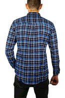 Mens Flannelette Long Sleeve Shirt 100% Cotton Check Authentic Flannel - Full Placket - Turquoise/Black