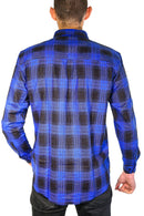 Mens Flannelette Long Sleeve Shirt 100% Cotton Check Authentic Flannel - Full Placket - Royal Blue