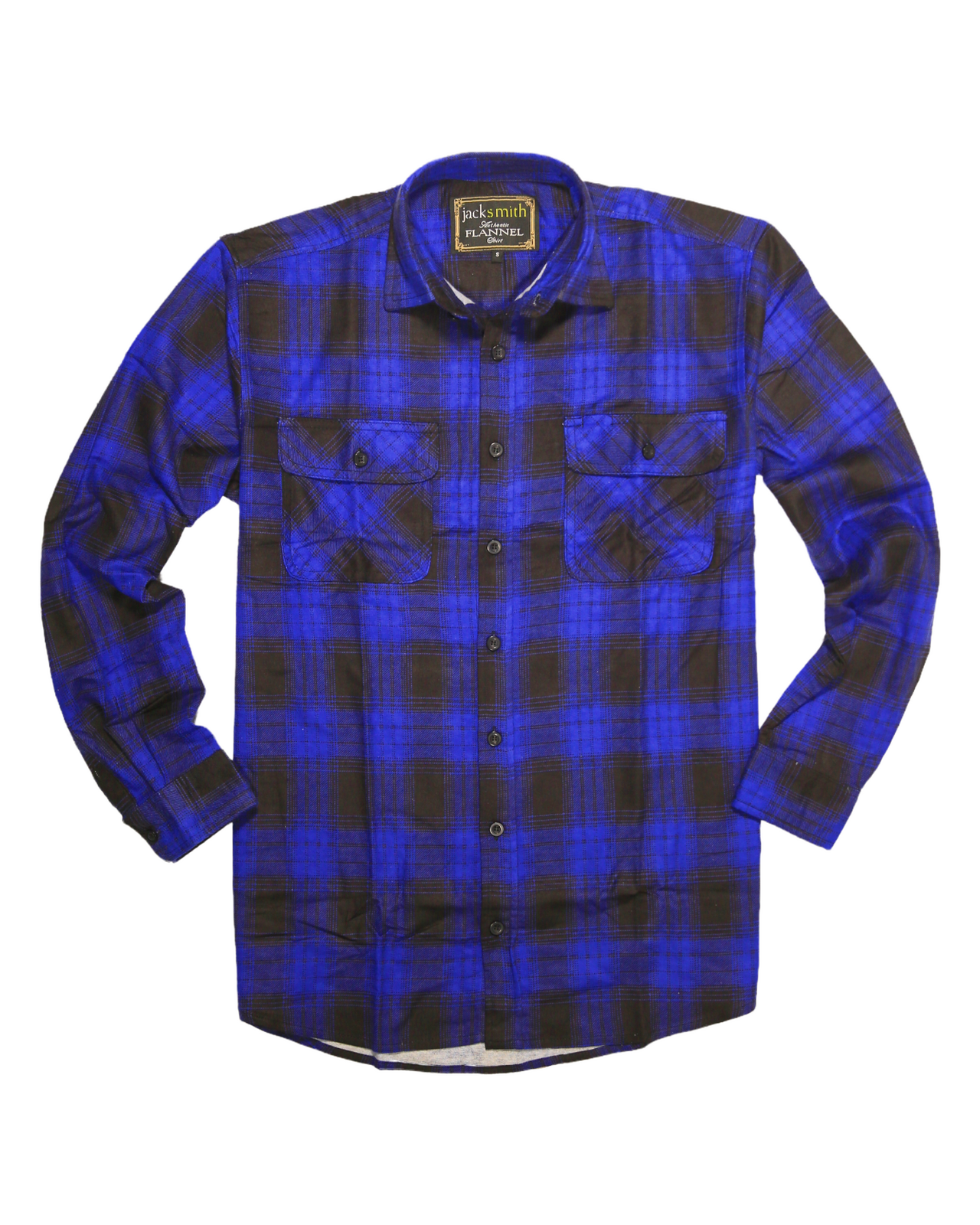 Mens Flannelette Long Sleeve Shirt 100% Cotton Check Authentic Flannel - Full Placket - Royal Blue