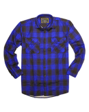 Mens Flannelette Long Sleeve Shirt 100% Cotton Check Authentic Flannel - Full Placket - Royal Blue
