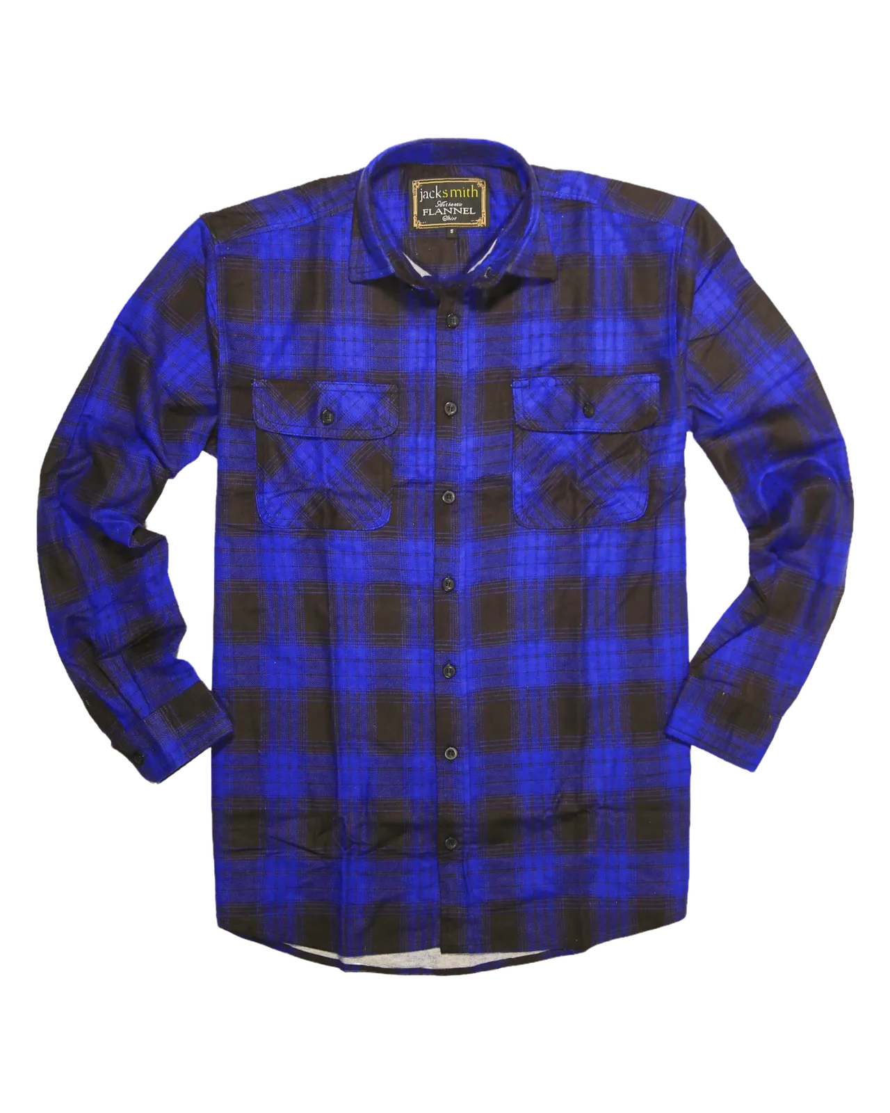 Mens Flannelette Long Sleeve Shirt 100% Cotton Check Authentic Flannel - Full Placket - Royal Blue