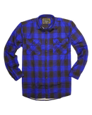 Mens Flannelette Long Sleeve Shirt 100% Cotton Check Authentic Flannel - Full Placket - Royal Blue