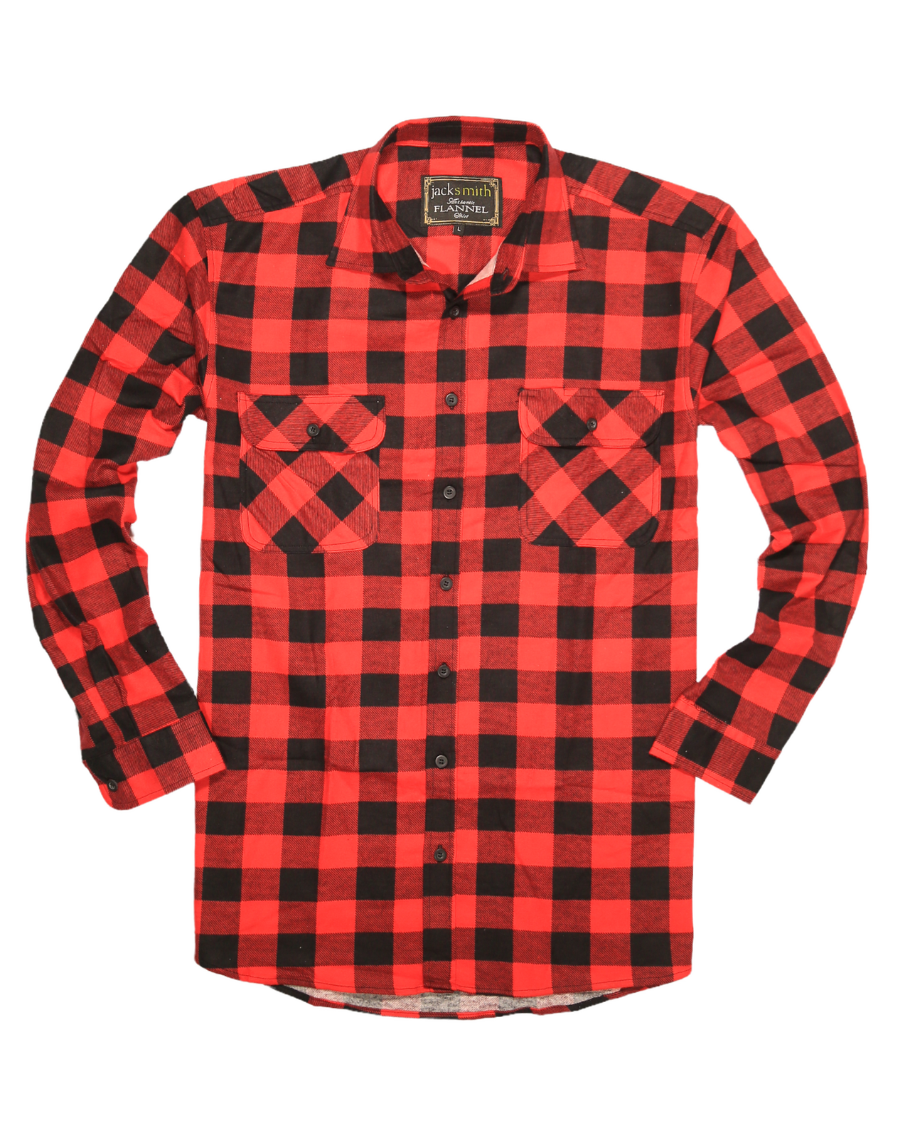 Mens 100% Cotton Flannelette Shirt Long Sleeve Check Authentic Flannel - Red/Black