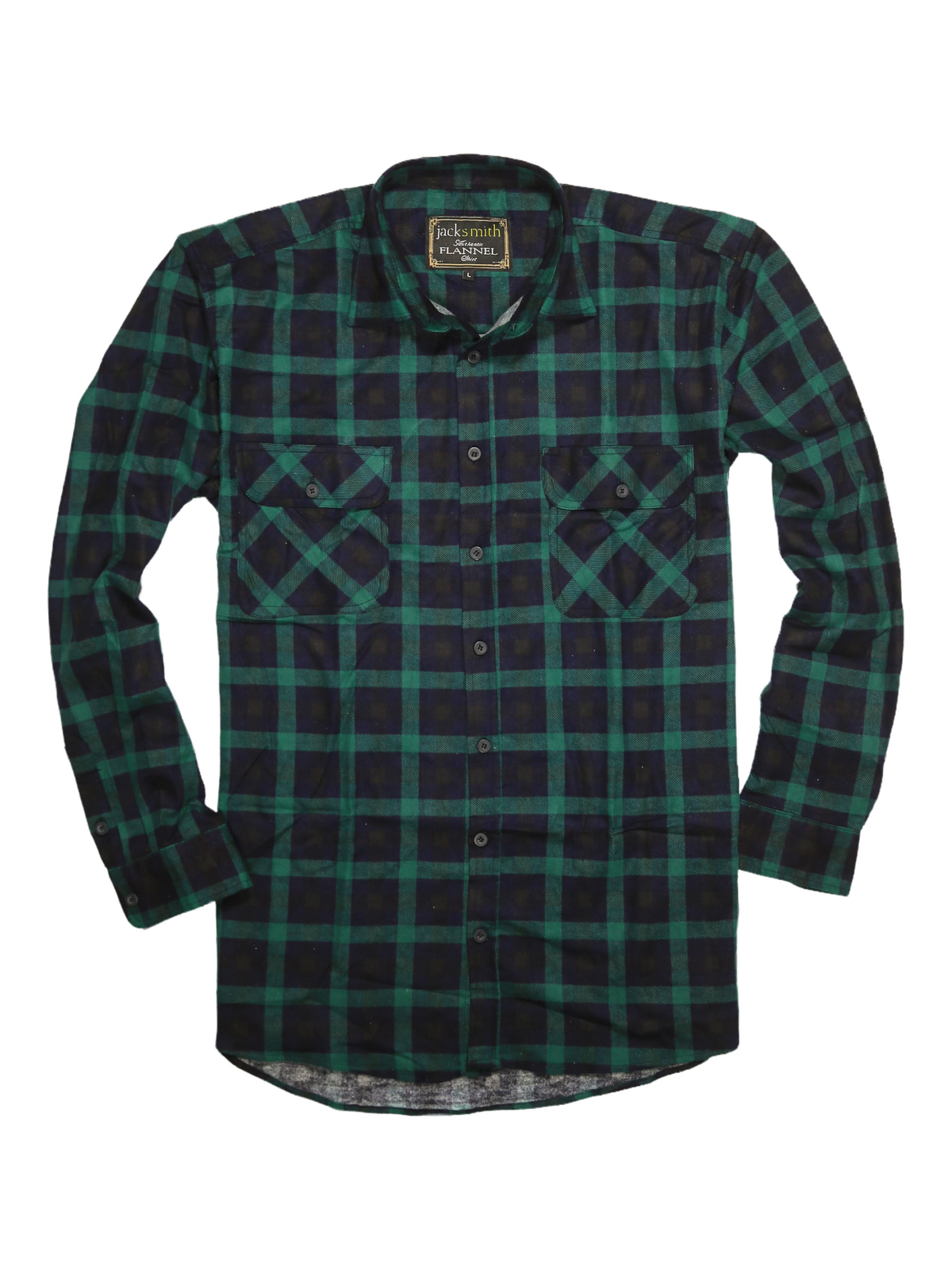 Mens 100% Cotton Flannelette Shirt Long Sleeve Check Authentic Flannel - Green/Navy