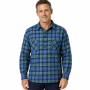 Mens Flannelette Long Sleeve Shirt 100% Cotton Authentic Flannel - Half Placket - Purple/Green