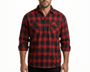 Mens Flannelette Long Sleeve Shirt 100% Cotton Authentic Flannel - Half Placket - Red