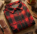 Mens Flannelette Long Sleeve Shirt 100% Cotton Authentic Flannel - Half Placket - Red