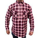 Mens Flannelette Long Sleeve Pullover Shirt 100% Cotton Flannel - Half Placket - Red/Navy