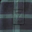 Mens Flannelette Long Sleeve Pullover Shirt 100% Cotton Flannel - Half Placket - Green/Navy