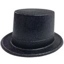 Glitter Top Hat Adult Costume Fancy Dress Party Plastic Tall Hat - Black