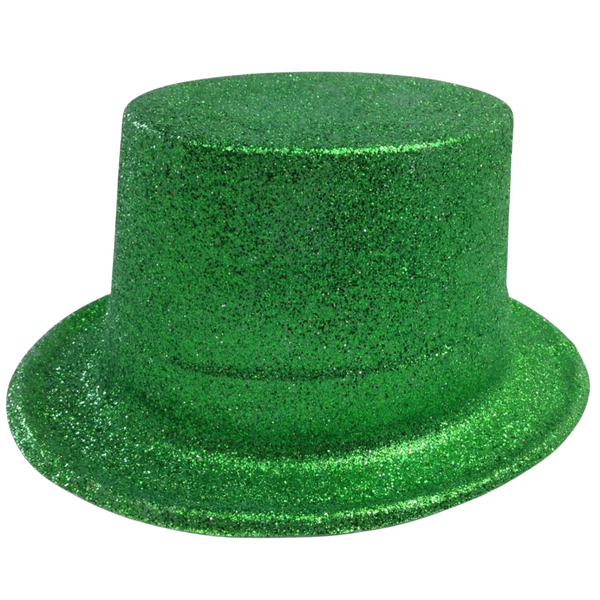 GLITTER TOP HAT Fancy Party Plastic Costume Tall Cap Fun Dress Up Sparkle - Green