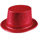Glitter Top Hat Adult Costume Fancy Dress Party Plastic Tall Hat - Red