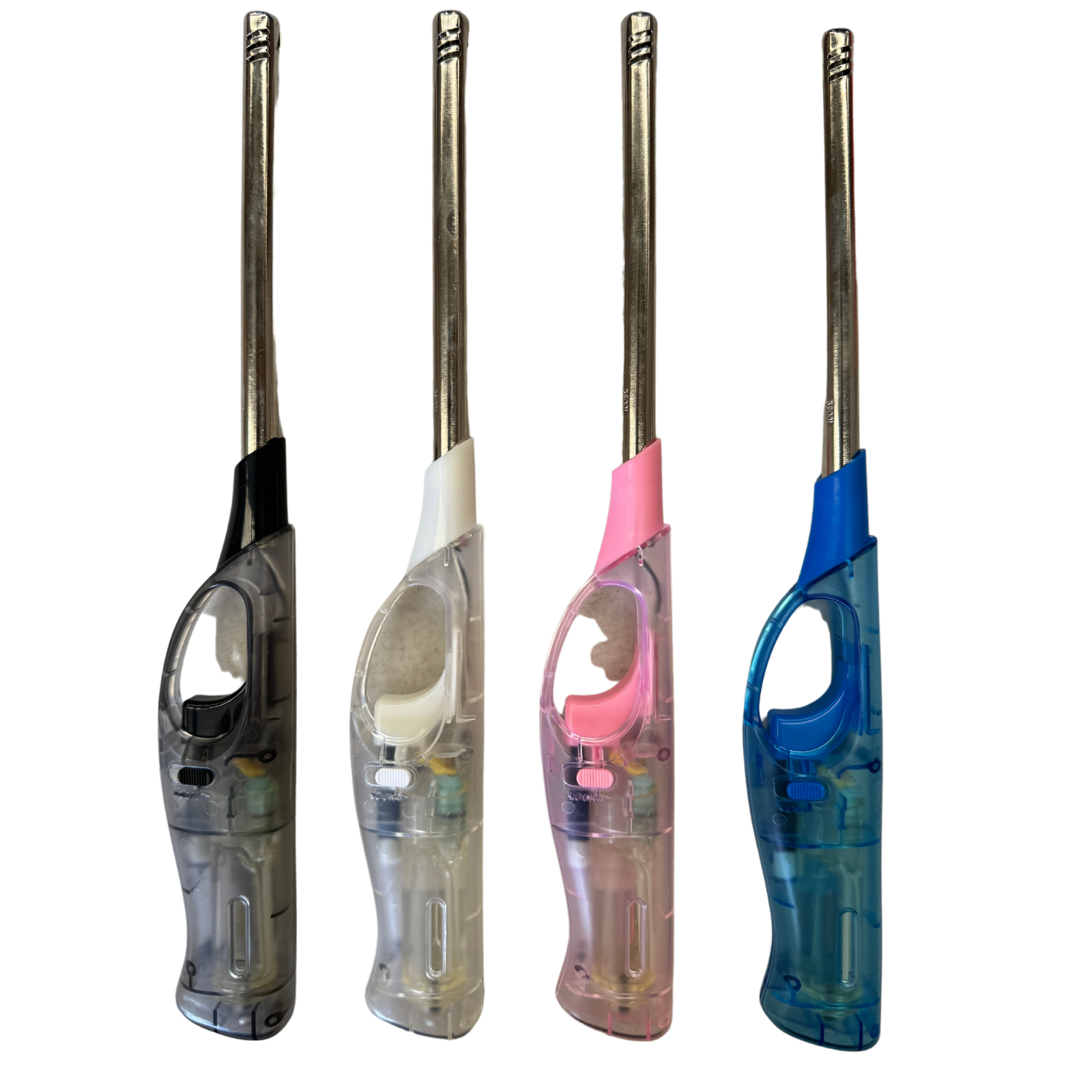 12 Pack Long Gas Lighters with Safety Lock - Assorted Colours