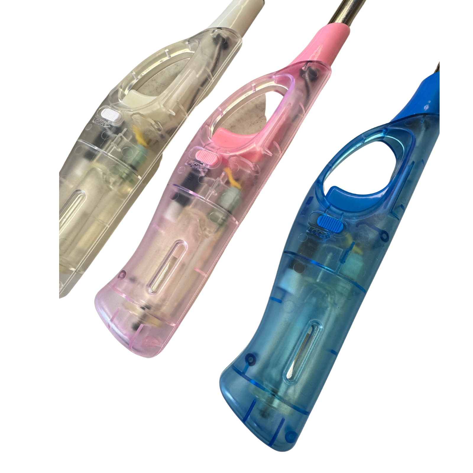 12 Pack Long Gas Lighters with Safety Lock - Assorted Colours