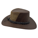 JACARU Full Grain Kangaroo Leather Breeze Cooler Hat Oil Skin Mesh Vent Outback - Brown