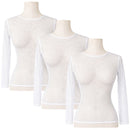 3x Womens Fishnet Mesh Top Long Sleeve Sheer Stretch See Through Costume - White