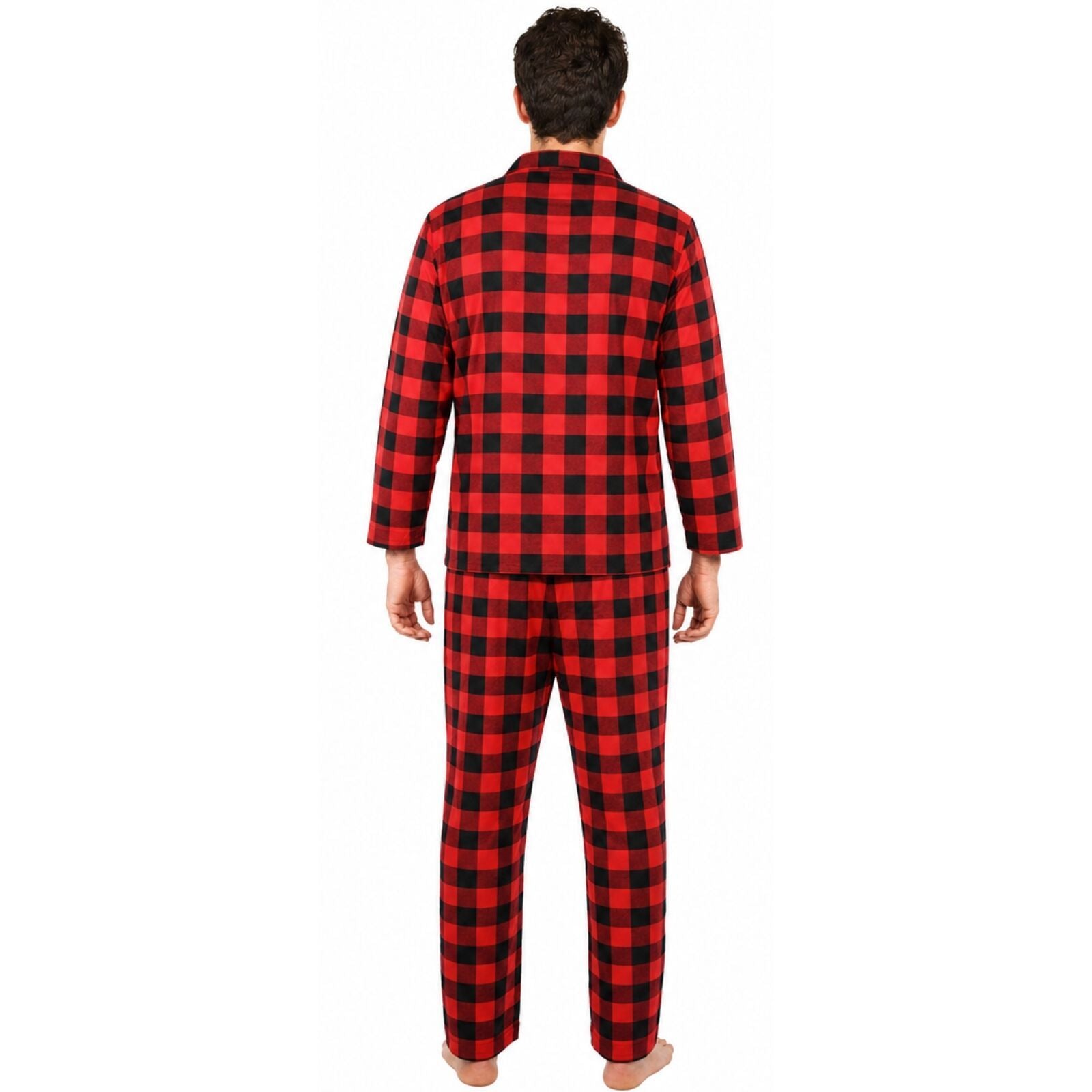 Mens Flannelette Pyjama Set 100% Cotton Long Sleeve Pants Soft Warm PJs - Red