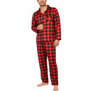 Mens Flannelette Pyjama Set 100% Cotton Long Sleeve Pants Soft Warm PJs - Red