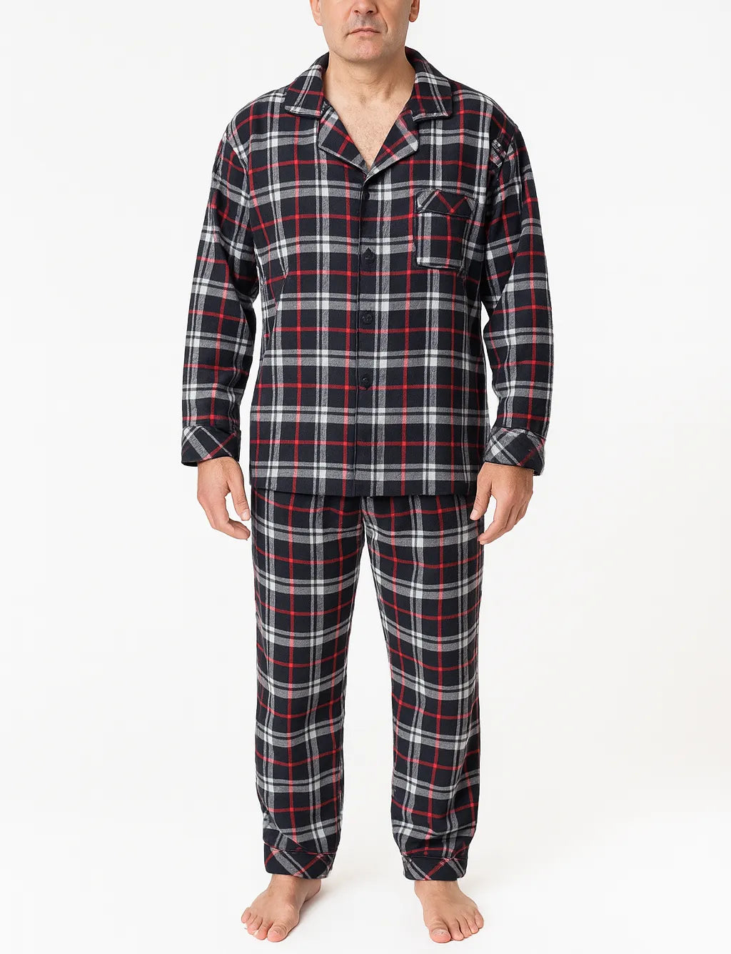 Mens Plus Size Flannelette Pyjamas 100% Cotton PJs Set Top Pants in Red Check