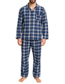 Mens Flannelette Pyjama Set Sleepwear Soft 100% Cotton PJs - Blue Check