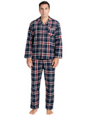 Mens Flannelette Pyjama Set Sleepwear Soft 100% Cotton PJs Two Piece - Navy/Red Check