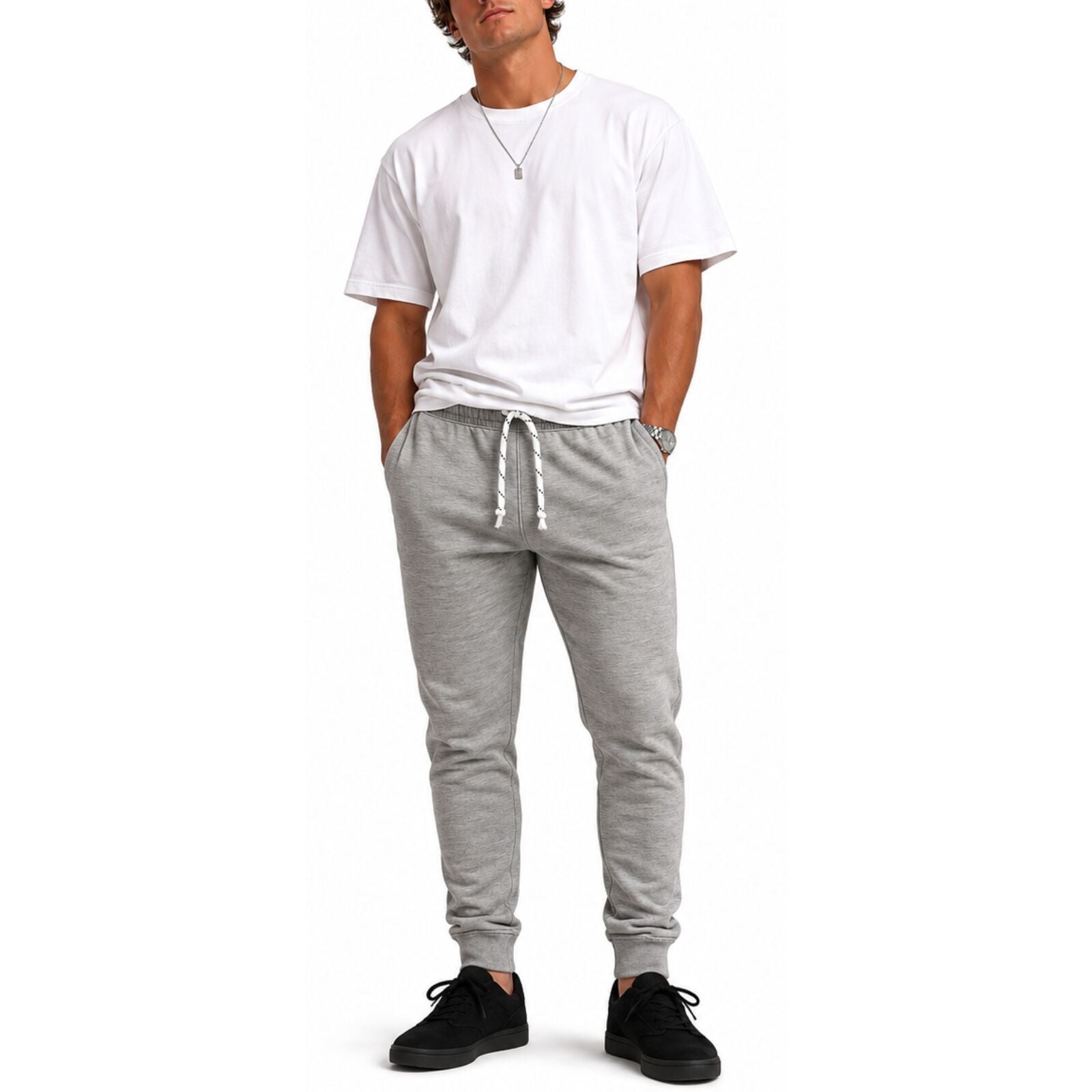 Mens Skinny Track Pants Slim Fit Joggers Gym Cuffed Sports Trousers - Grey