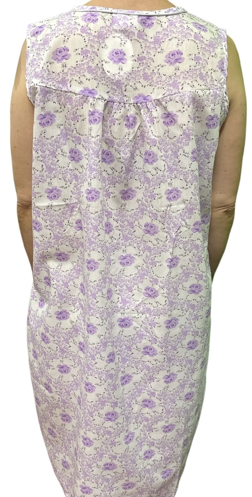 Womens 100% Cotton Sleeveless Nightie Gown Night Dress Pyjamas PJ Pajamas Sleep - Lilac