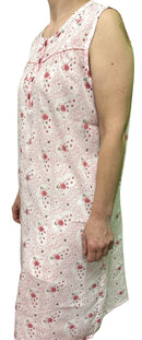 Womens 100% Cotton Sleeveless Nightie Gown Night Dress Pyjamas PJ Pajamas Sleep - Pink