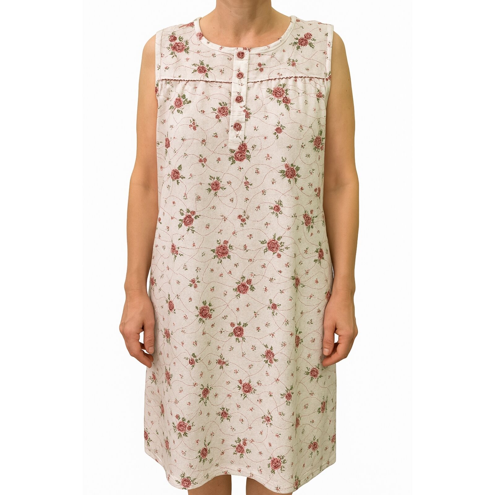 Womens 100% Cotton Sleeveless Nightie Gown Night Dress Pyjamas PJ - White - 14