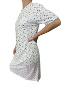Womens Ladies Cotton Nightie Night Gown Slip Petticoat PJs Sleepwear Dress - White/Purple